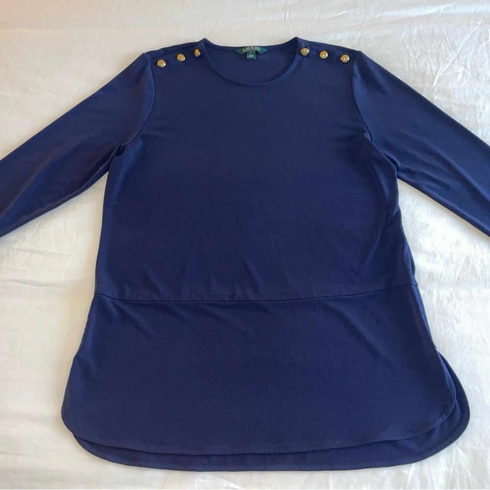 Lauren Ralph Lauren Navy Buttoned‎ Shoulder Long Sleeve Top L